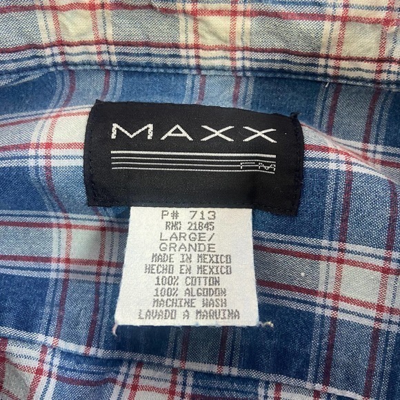 Maxx FM Vintage Men's Long Sleeve Button Down Blue & Red Plaid Shirt Size Large - Picture 3 of 8